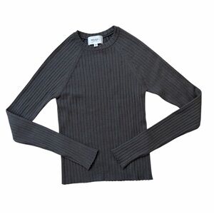 Moussy Vintage Green Ribbed Long Sleeve Top